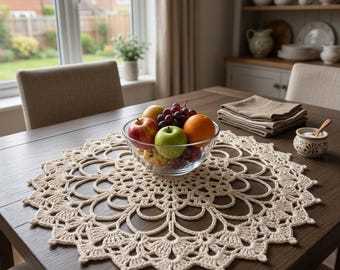 gehäkelte runde Spitze Mittelstück Herzstück Muster pdf, gehäkelte Blumen dekorative Tischdekoration, Baumwollfaden Erbstück Deckchen