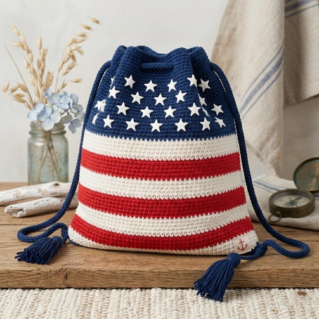 39 Crochet Backpack Patterns with Lambs, Bunnies, and Grannies 9 Patriotic Crochet Backpack