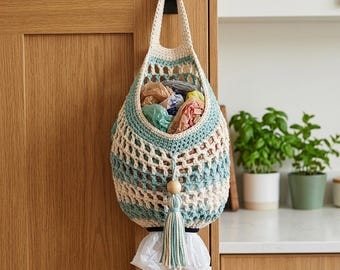 Patroon gehaakte boho-tas, gehaakte tas met hangende producten, gehaakte boho-keukenopberger (pdf-download)