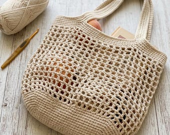 Modello moderno per borsa da contadino all'uncinetto, borsa a rete riutilizzabile per la spesa all'uncinetto, borsa per la spesa pieghevole a zero rifiuti, modello digitale in PDF