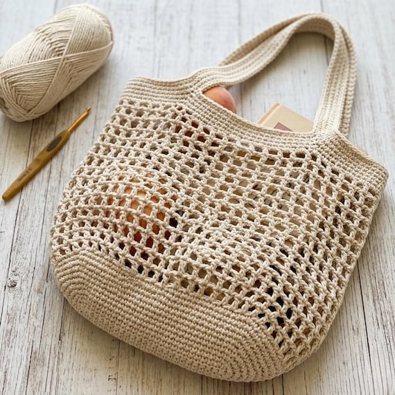 Modern Crochet Farmer Bag Pattern, Reusable Net Market Bag Crochet, Zero Waste Foldable Grocery Tote Bag, Digital Pattern PDF