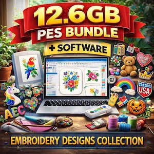 12GB PES Embroidery Designs Mega Bundle (Instant Download) Brother, Baby Lock, and Bernina