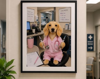 Benutzerdefinierte Hunde Krankenschwester Portrait | Personalisierter Pflegeheld (digitale Datei)