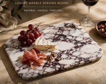 Tabla de servir y cortar de mármol Calacatta Viola, tabla de charcutería de lujo, decoración de cocina