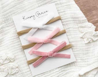 Ensemble noeuds bébé, noeuds bébé fille, bandeaux bébé, ensemble noeud nouveau-né, bandeaux nouveau-né, noeuds bébé rose, noeud en velours, noeuds pour cheveux fille, petits noeuds