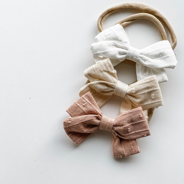 Linen Baby Headband, Simple Baby Bows, cotton bow headband, newborn bows, newborn girl headband, schoolgirl bow, knot bow, baby girl hairbow