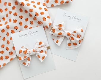 Pumpkin Patch Bow, Fall Baby Bows, Baby Headbands, Girls Hair Bow, Toddler Bow Clips, Newborn Bow Headband, Halloween Baby Girl Bows