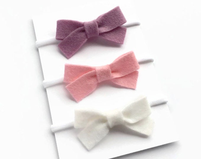 Baby Bow Set, Baby Headband, Hair Bows, Baby Girl Headband, Felt