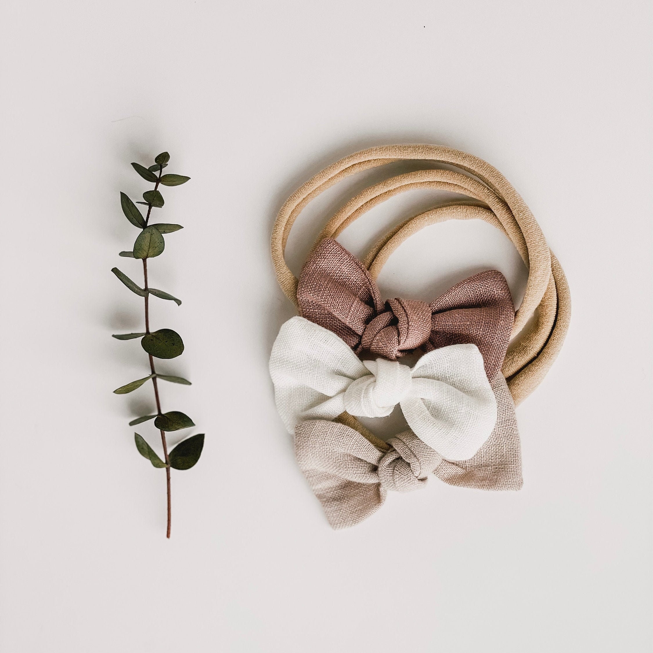 Linen Hair Bows Set Set of 3 Bows Baby Headbands Neutral Baby