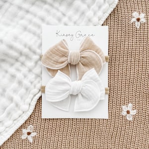 Neutral Fable Bow Set, Baby Girl Bows, Baby Headbands, Newborn Bow Headband, Toddler Hair Clips, Headband Set, Baby Bow Set, Girls Hair Bow