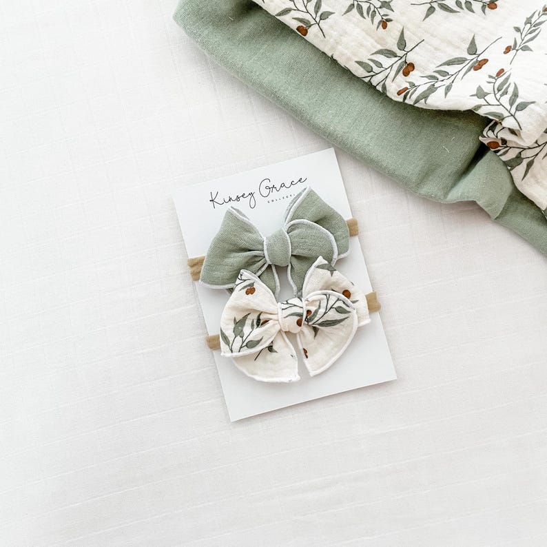 Floral Print Bow Set, Floral Bow and Solid Bow on headbands or hair clips
