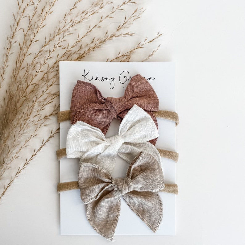 Baby Headband Set Linen Baby Bows Baby Girl Bow Set Newborn Etsy