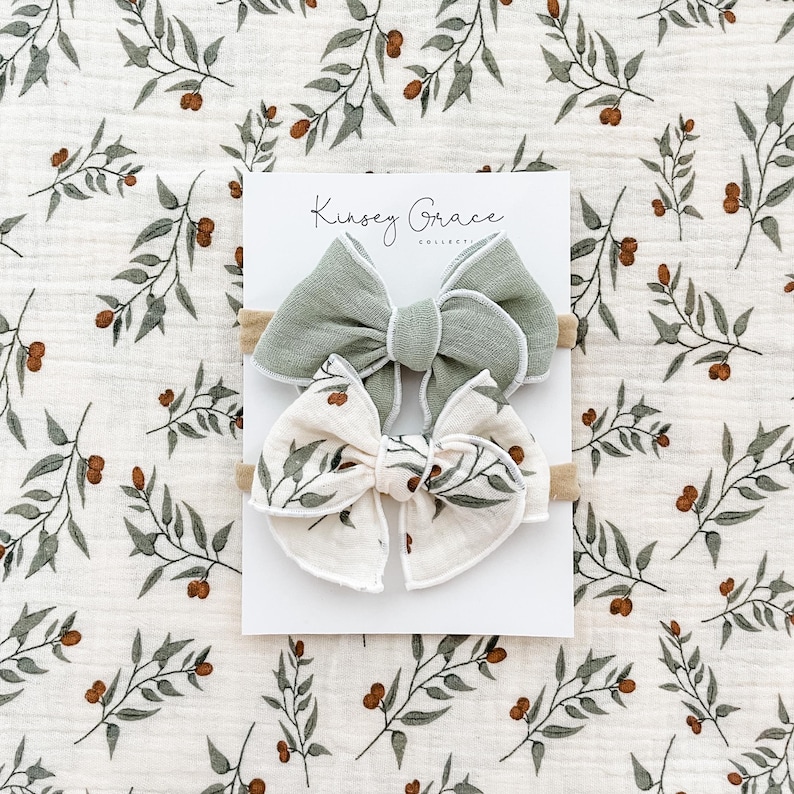 Floral Print Bow Set, Floral Bow and Solid Bow on headbands or hair clips