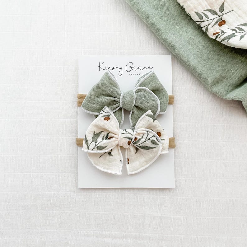 Floral Print Bow Set, Floral Bow and Solid Bow on headbands or hair clips