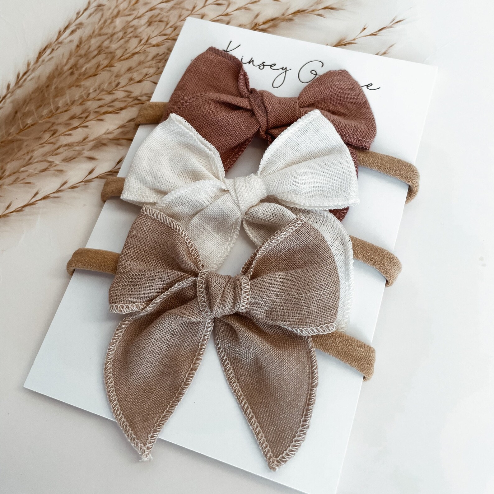 Baby Headband Set Linen Baby Bows Baby Girl Bow Set Newborn Etsy