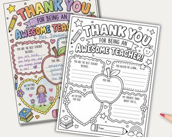 Professeur à colorier, carte de remerciement, cadeau de remerciement (téléchargement PDF instantané)