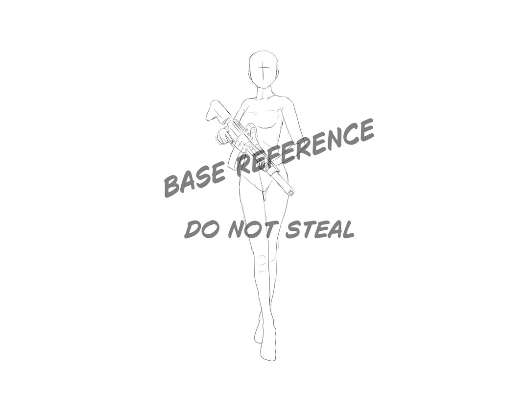 Female Character Art Base With Rifle – Action Pose Reference (digital ...
