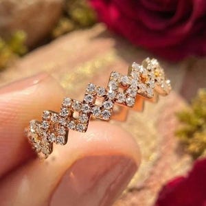 Bague zigzag en or 14 carats sur argent sterling, anneau éternité Art déco moissanite