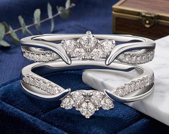 Tiara de moissanita de plata de ley para realzar la alianza de boda, anillo llamativo de estilo art déco.