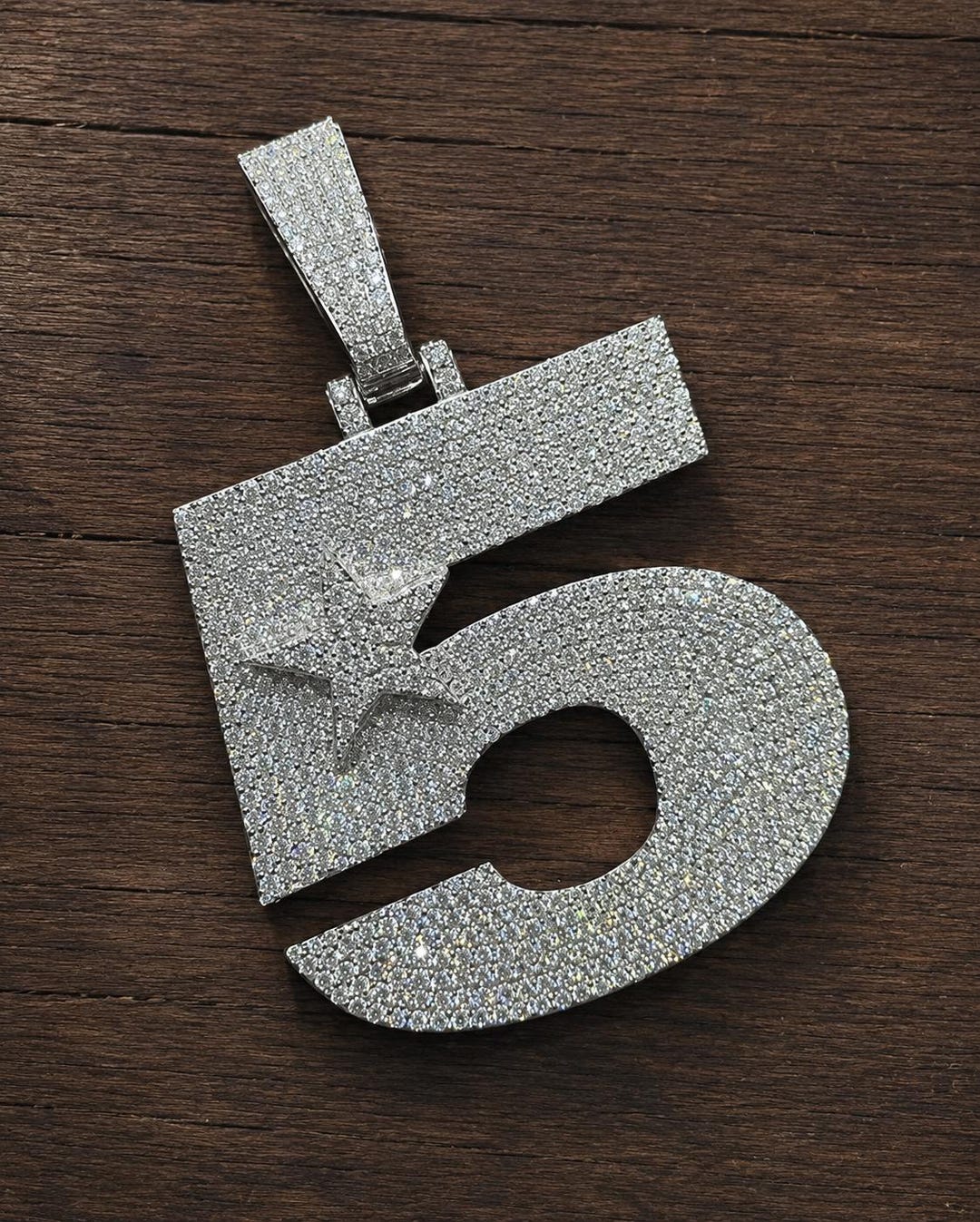 Custom Number 5 Pendant, Sterling Silver Moissanite Rapper Necklace - Etsy
