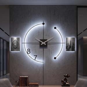 Horloge murale LED en métal faite main, décoration artistique silencieuse rétro-éclairée en métal