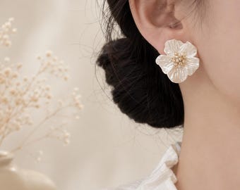 Floral Pearl Earrings for Women, Romantic Flower Studs | Elegant Gift for Her | Birthday Anniversary