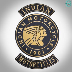 Indian Motorcycle 3 Piece Embroidered Patch Set Iron On Biker Jacket Vest Back Patch