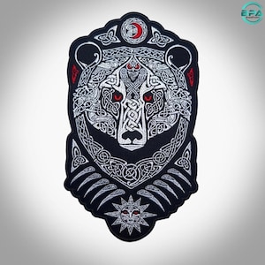 Viking Bear Embroidery Patch, Norse Nordic Jacket Back Patch Iron On (13.5 Inch)