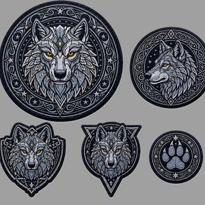 Large Viking Wolf Celtic Embroidery Patch Iron Biker Jacket Animals Badge (5 Piece)