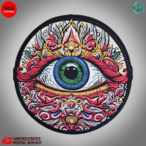 Evil Eye Embroidered Patch: Gothic Biker Jacket Applique Iron On (12 Inch Round)