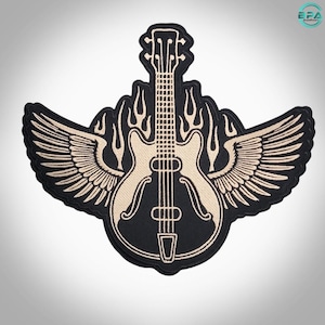 Aufnäher mit geflügelter Gitarre, Rockmusik, großer Bikerjacken-Westen-Aufnäher zum Aufbügeln