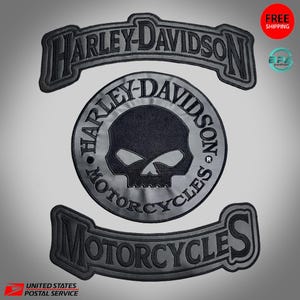 Black Leather Embroidered Back Patch Set Motorcycle Biker Jacket Vest Patches  Iron-On