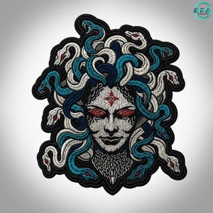 Medusa Gorgon Embroidered Patch, Gothic Snake Large Back Patch Iron On (13 Inch)