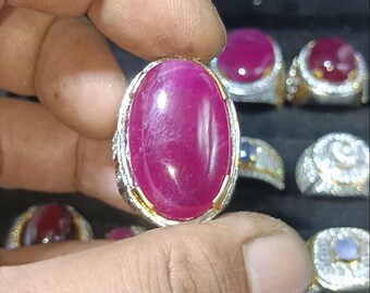 Natural Red Ruby Statement Ring, Silver Plated Artisan Men's Jewelry