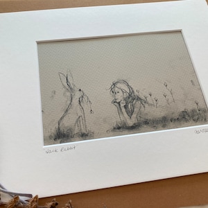 Jack Rabbit Matted Art Print Fits 8 x 10 Frame Forest Friend Simple Sketch Charcoal Illustration Book Page Art image 3