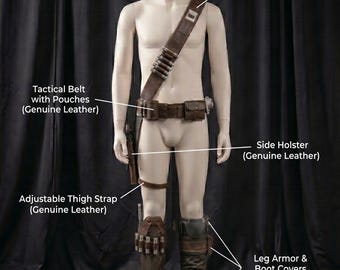 Mandalorian Inspired Real Leather Cosplay Belt with Leg Armor & Holster | Sci Fi Costume Accessories.