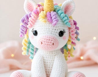 Patrón de amigurumi de unicornio a crochet, tutorial para principiantes sobre cómo hacer un peluche (descarga en PDF)