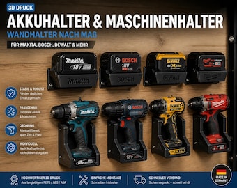 Titolo principale: Portabatterie e portautensili per Makita, Bosch, DeWalt, Milwaukee | Organizzazione officina a parete | Stampa 3D personalizzata