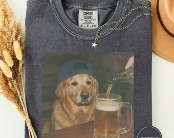 Camiseta divertida de golden retriever bebiendo cerveza, camiseta con meme de perro, camiseta divertida y novedosa, regalo sarcástico, idea divertida para hombres y mujeres.