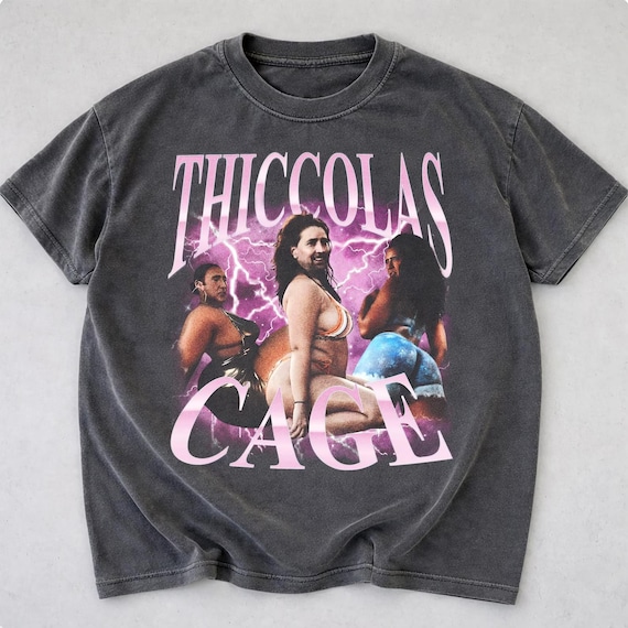 Vintage Thiccolas Cage Meme Shirt, Funny Unhinged Absurd Cringe T-Shirt