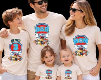 Camiseta personalizada de Paw Patrol para la familia, camiseta personalizada de cumpleaños de Paw Patrol, camiseta de Paw Patrol para mamá, camiseta de Paw Patrol para papá, camisetas de cumpleaños a juego para la familia.