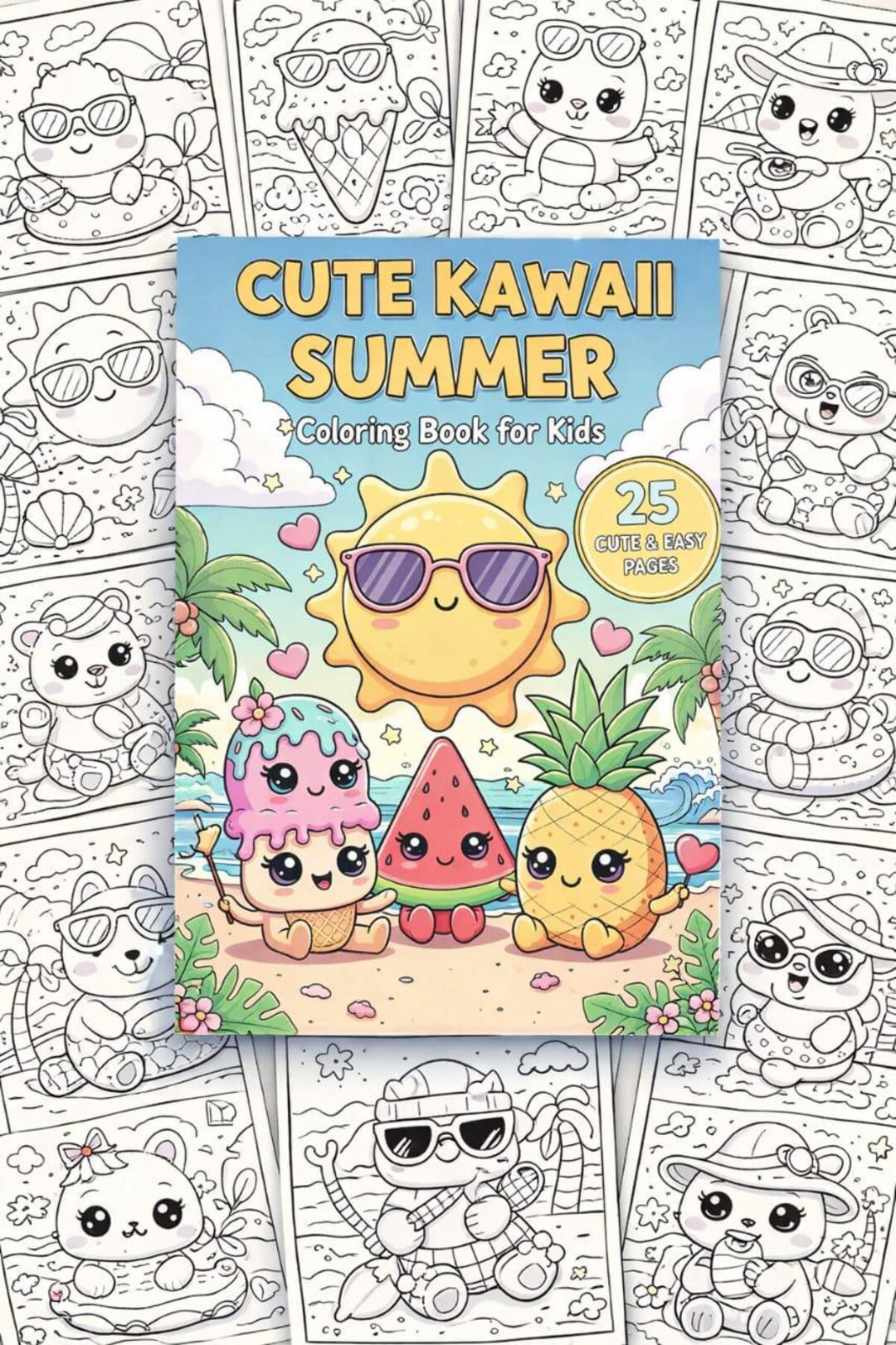 Kawaii Summer Coloring Pages for Kids | Beach, Ice Cream, Sunshine (PDF ...