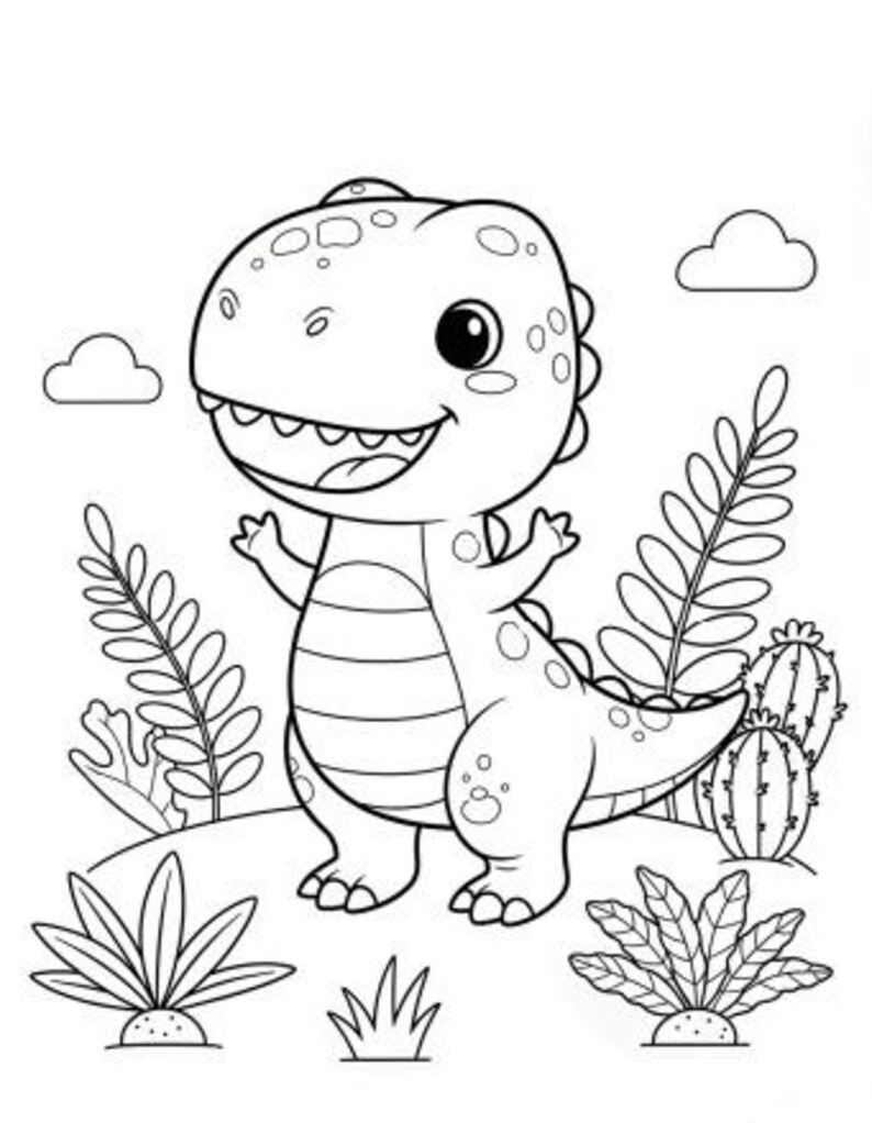 Kawaii Dinosaur Coloring Pages for Kids | 25 Printable Dino Coloring ...
