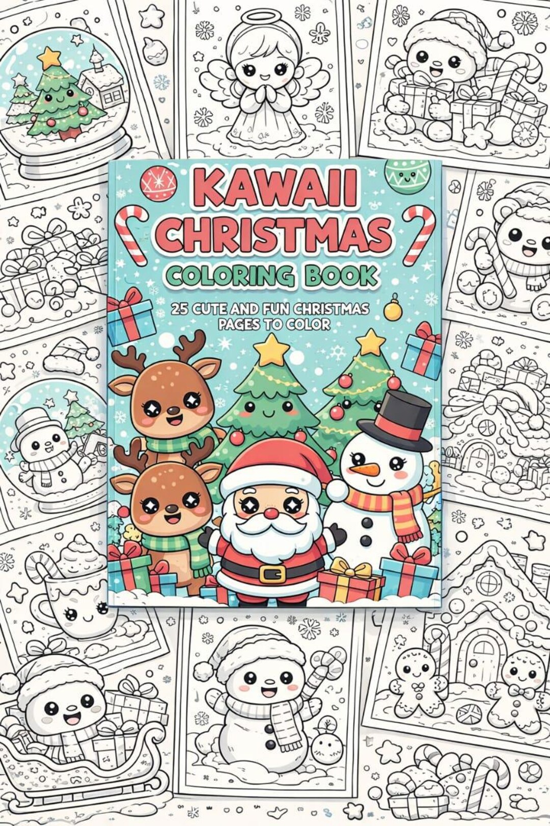 Kawaii Christmas Coloring Pages for Kids | 25 Printable Holiday Designs ...