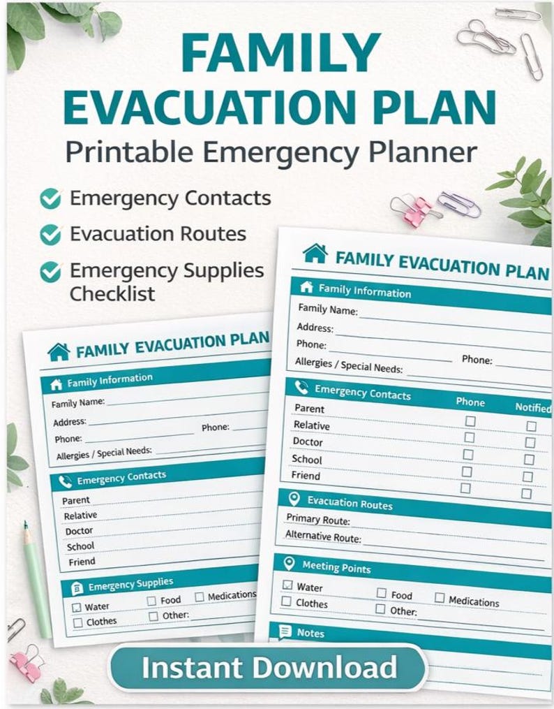 Family Evacuation Plan Printable | Emergency Preparedness Planner ...