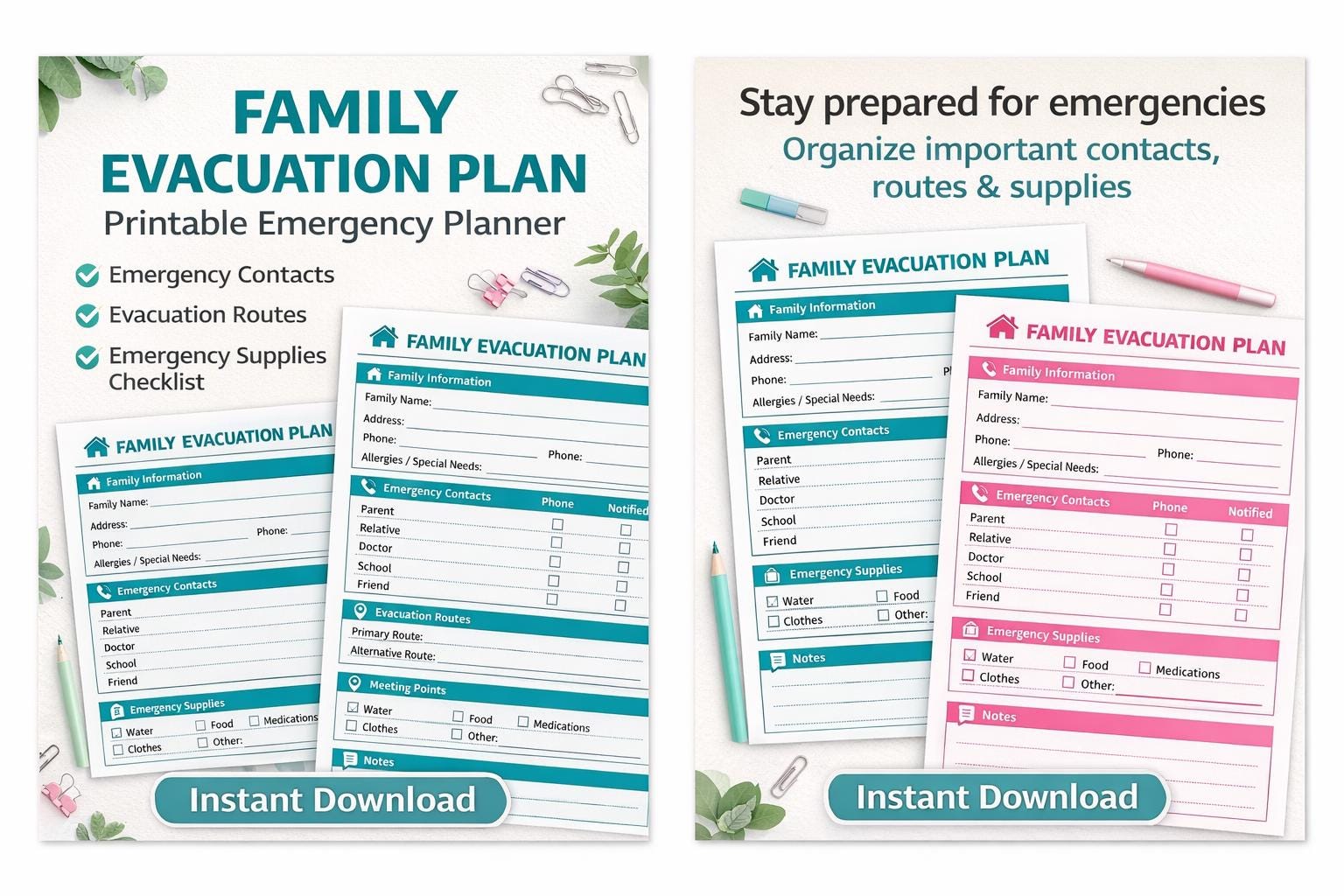 Family Evacuation Plan Printable | Emergency Preparedness Planner ...