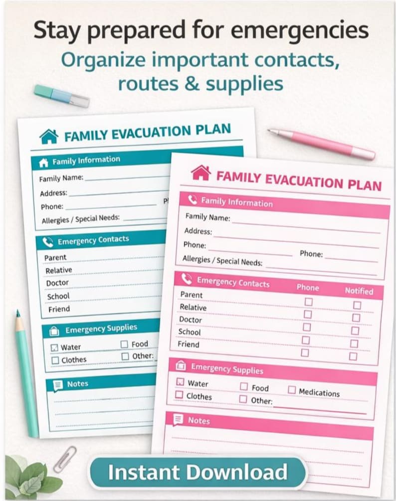 Family Evacuation Plan Printable | Emergency Preparedness Planner ...