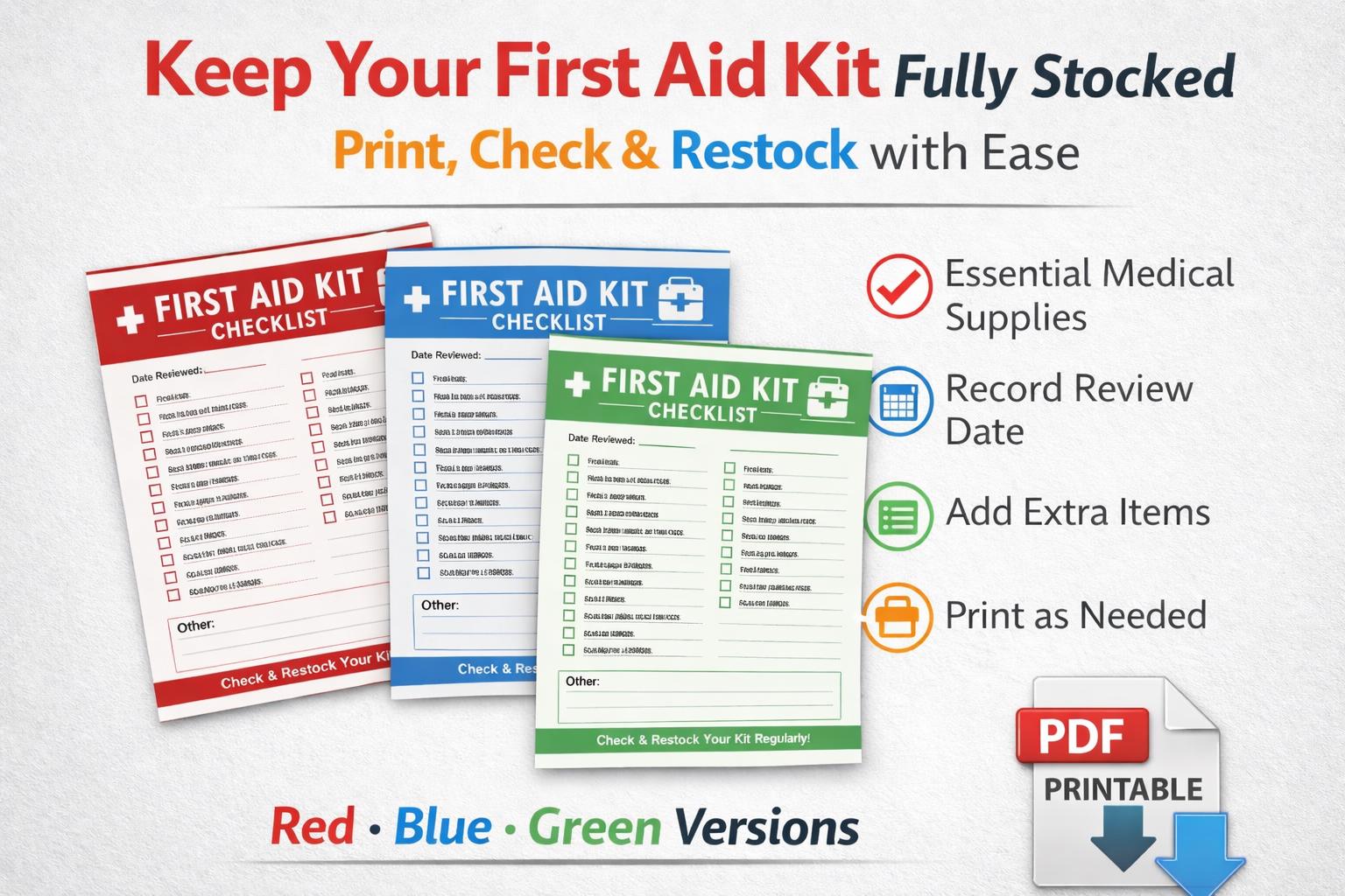 First Aid Kit Checklist Printable | Emergency Preparedness Checklist ...