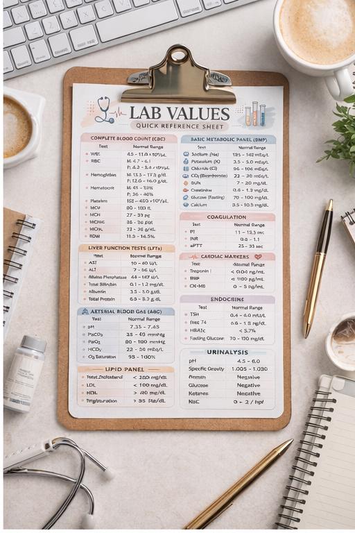 Lab Values Reference Sheet - Etsy