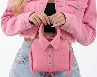 Bolso de hombro y bandolera pequeño cuadrado de PU para mujer – Cierre de cremallera, diseño único tipo camisa, estilo de diseñador de alta calidad 2026